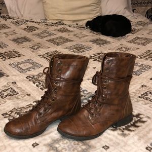 Brown combat boots